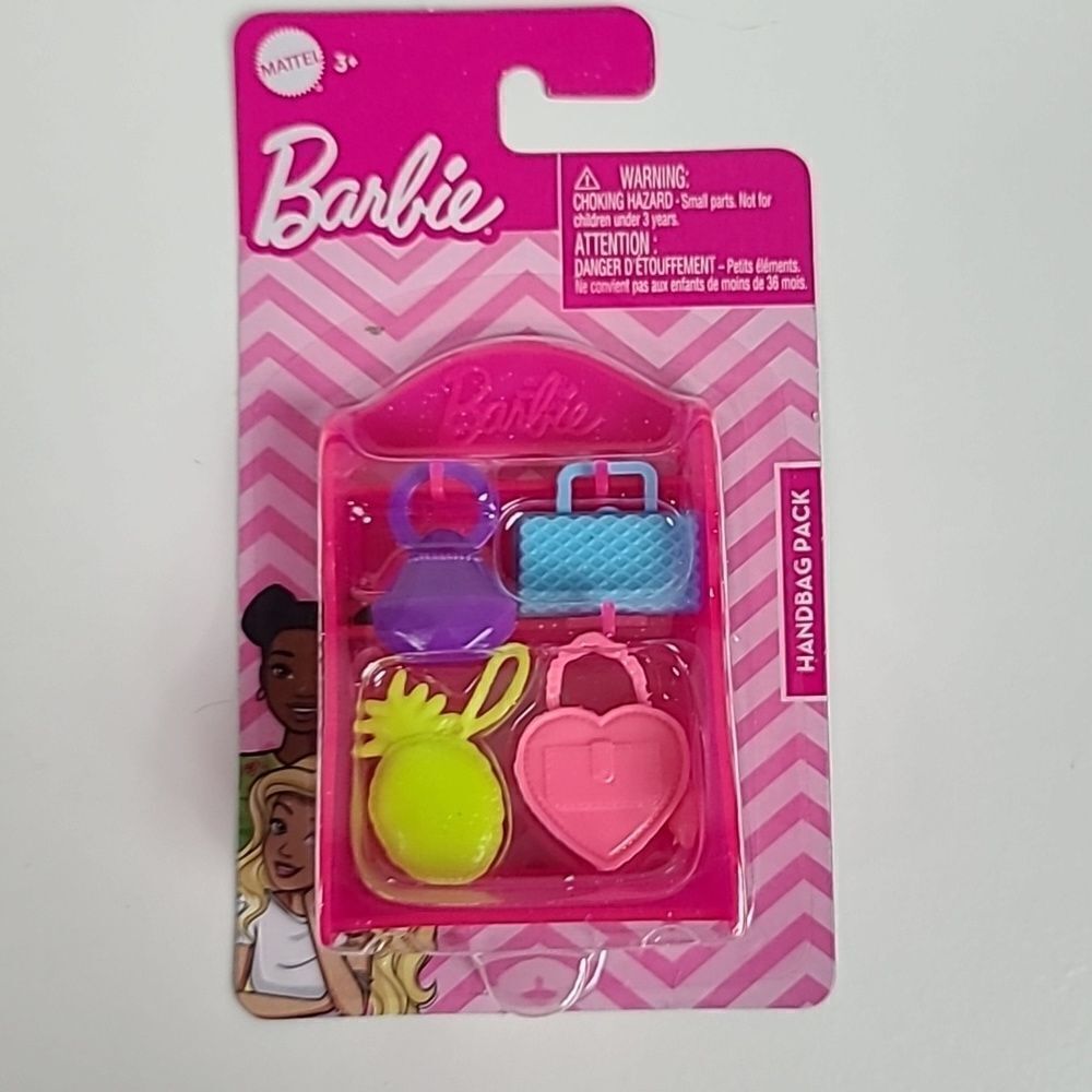 Barbie Doll 5pc Handbag Pack Pineapple Heart Purse Bag Princess Accessories NIB